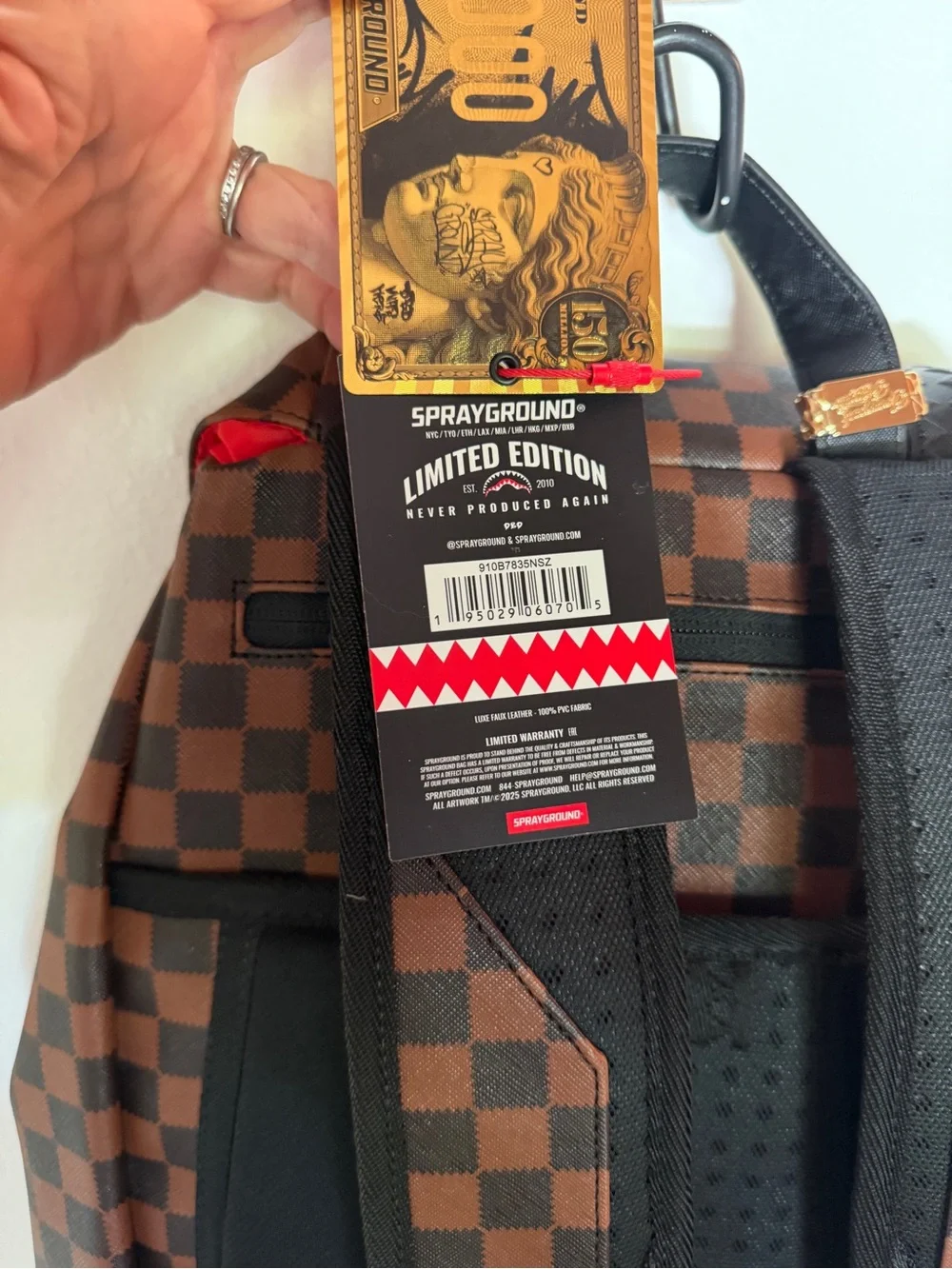 NWT SPRAYGROUND Authentic Brown Checkerboard Shark-Backpack Limited Edition